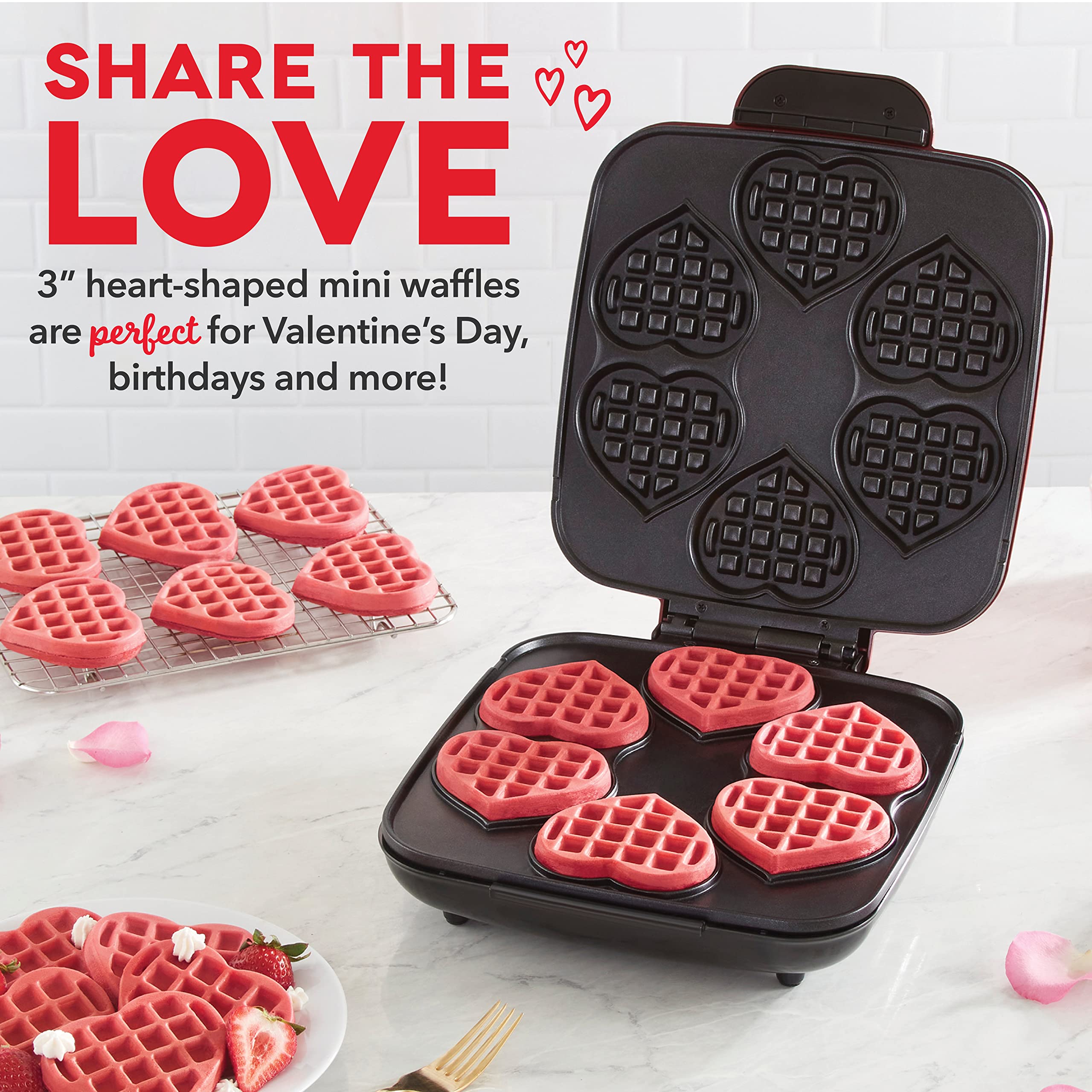 DASH Multi Mini Heart Waffle Maker - Six 3” Heart Shaped Waffle